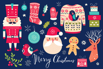 Vector illustration with Christmas symbols and elements
