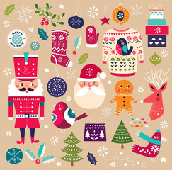 Vector illustration with Christmas symbols and elements