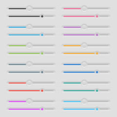 Colorful horizontal and vertical sliders. UI sliders set. Multicolor modern UI elements. Vector.