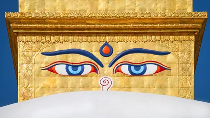 Plaid avec motif Bouddha Yeux du Bouddha sur le stupa de Boudhanath à Katmandou, Népal.