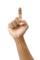 Male hand pointing finger with clipping path.