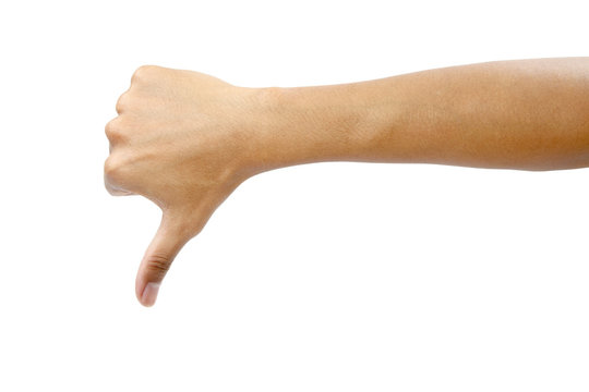 Hand making sign dislike isolated with clipping path.