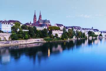 Fototapeta na wymiar Basel architecture along Rhine River
