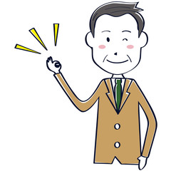 ベージュのスーツのかわいいおじさん　ビジネスマン　線画　上半身　OK