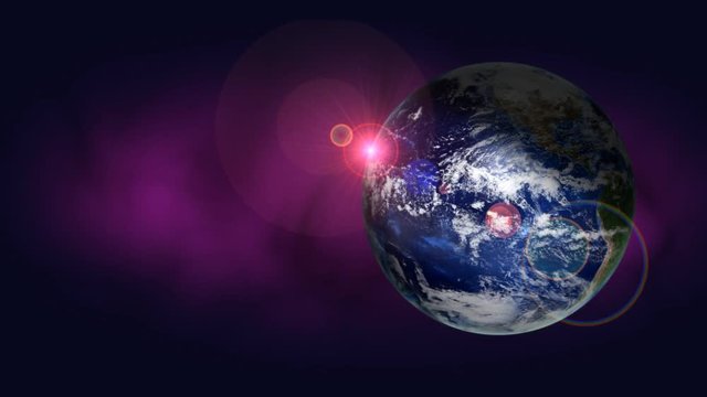 Orbiting earth on purple background