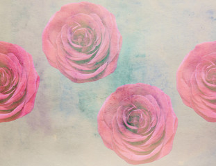Scenic watercolor floral with roses, made with color filters