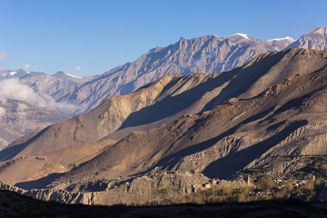 Beautiful mountain landscape of Muktinath village in lower Mustang