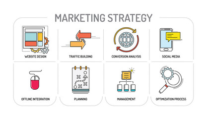 MARKETING STRATEGY - Line icons Concept