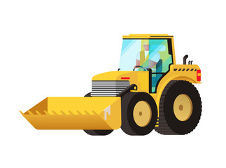 Yellow tractor. Agricultural transport. Big wheels. Self-moving