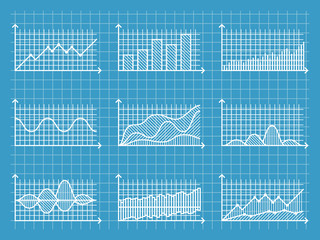 Blueprint infographic line graphs and charts template for presentation report business design vector illustration