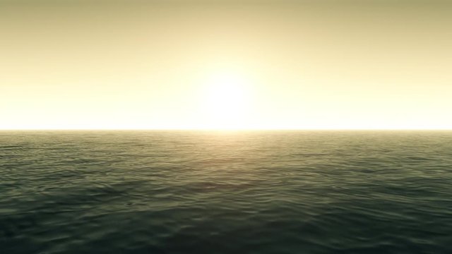 Flying Over Calm Ocean With Sunlight