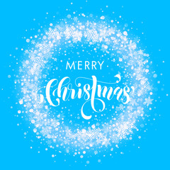 Naklejka na ściany i meble Decoration ornament snowflake wreath glitter glow Merry Christmas text