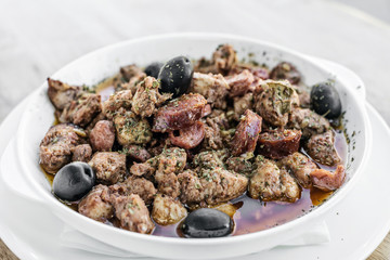pica pau portuguese spicy sauce pork and sausage tapas snack