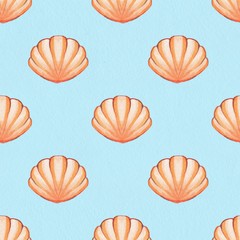 Seashells. Watercolor background. Hand drawn seamless pattern 3