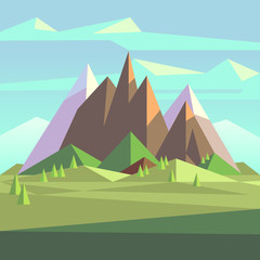 Snow rock mountains landscape in low poly vector style