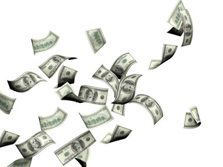 Flying banknotes of dollars