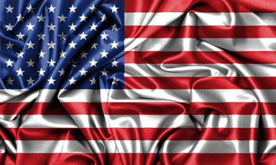 United States of America flag on satin illustration.