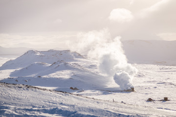 Naklejka na ściany i meble Geothermal landscape in Iceland during winter
