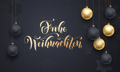 German Merry Christmas Frohe Weihnachten golden decoration calligraphy lettering