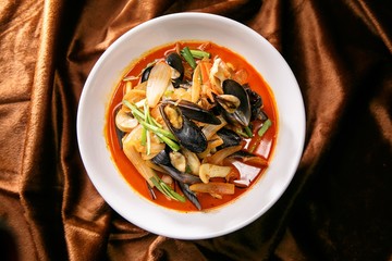 짬뽕, jjamppong, Chinese-style noodles with vegetables and seafood,seafood jjamppong