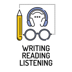 WRITING READING LISTENING Line icon