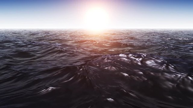 Beautiful Wavy Ocean Scene With Shiny Warm Sun