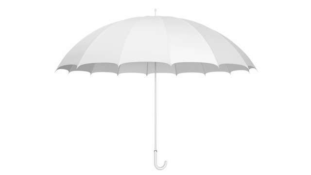 Classic white umbrella seamless looping 3D animation with alpha matte