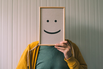 Put a happy optimistic face on, happiness and cheerful emotions - obrazy, fototapety, plakaty