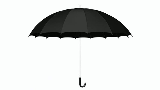 Classic black umbrella seamless looping 3D animation with alpha matte
