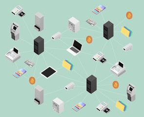 Concept illustration for blockchain network. 3D rendering image with clipping path.