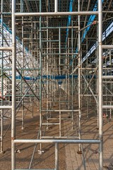 Scaffolding elements in a construction site.