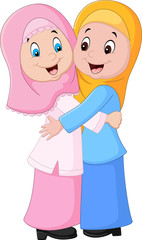 Muslim woman hugging

