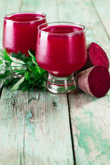 Beetroot juice in a large glass, fresh beets , Healthy food