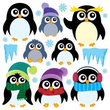 Stylized winter penguins set 1