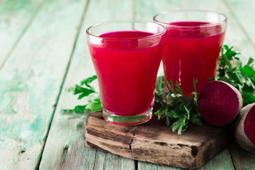 Beetroot juice in a large glass, fresh beets , Healthy food