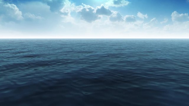 Blue Calm Ocean Scene With Moving Clouds