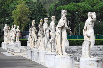 Marble statues in the Marble Stadium of Rome, Italy