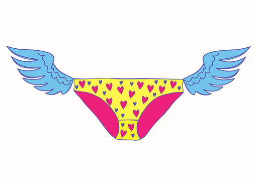 Women's panties in the hearts with wings.