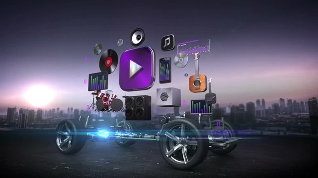 Disassembled car, Car audio video system, car entertainment, navigation panel, future car technology.