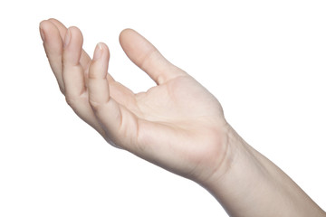 hand on a white background, place on the advertisement, copy spa