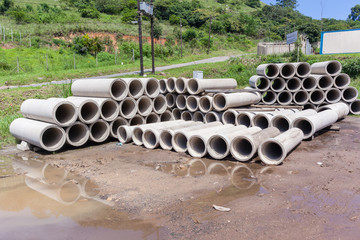 Concrete Pipes stacked for transport