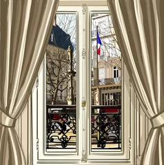 Poster Frankrijk, Parijs, raamopening op een straat © Isaxar