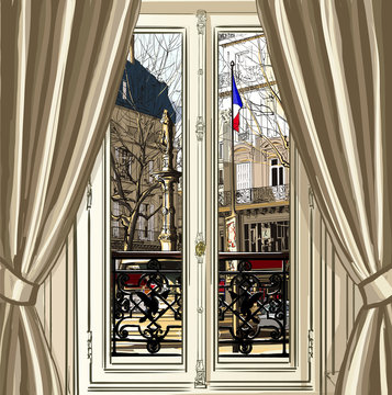 France, Paris, Window Opening On A Street