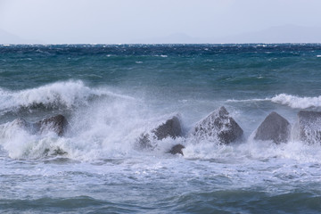 The beach with the sea in storm