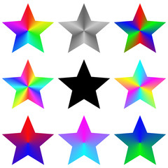 Abstract isolated gradient rainbow star set