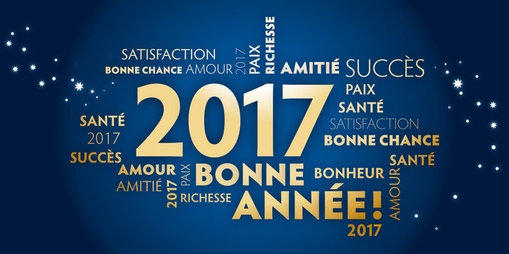 Carte de voeux – bonne année 2017 - bleu et dorée.