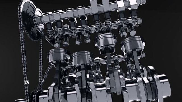 3D animation of a working V8 engine.