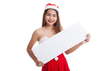 Asian Christmas Santa Claus girl with blank sign.