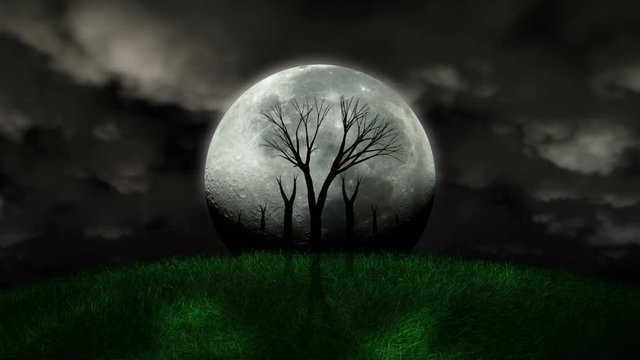 Full Moon And Scary Scene Timelapse With Flying Bats
