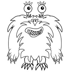 Cartoon funny, crazy alien or monster outline original illustrat